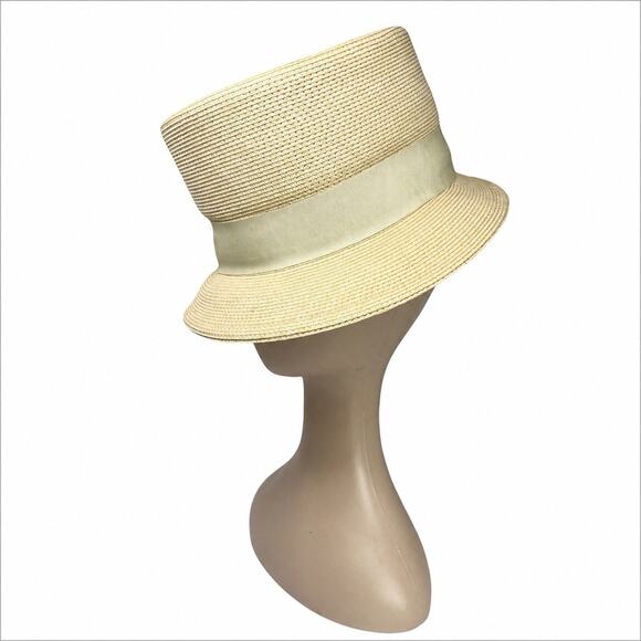 Vintage 1960s Jackie Kennedy Ivory Straw Dress Hat Camelot Era main image 6